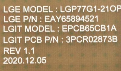FUENTE PARA TV LG / NUMERO DE PARTE EAY65894521 / EPCB65CB1A / LGP77G1-21OP / 3PCR02873B / PANEL LE770AQS (EP)(A1) / MODELO OLED77G1PUA.BUSWLJR - Imagen 2